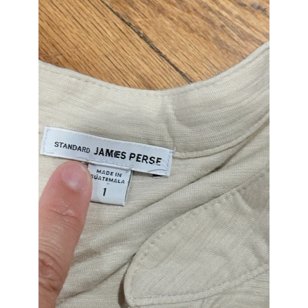 James Perse Beige Solid Lightweight Knit Collared Button-Up 3/4 Sleeve Size 1 - Picture 5 of 6